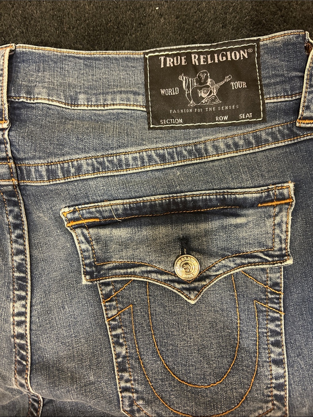 True Religion Medium Blue Denim Jeans Back Pocket with Logo Patch